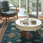 RUGGABLE Washable Vintage Area Rug – Verena Teal Blue 6x9, Stain-Resistant, Non-Slip – Medium Machine Washable Rugs for Living Room, Bedroom, Hallway, Entryway & Office–with Cushioned Pad
