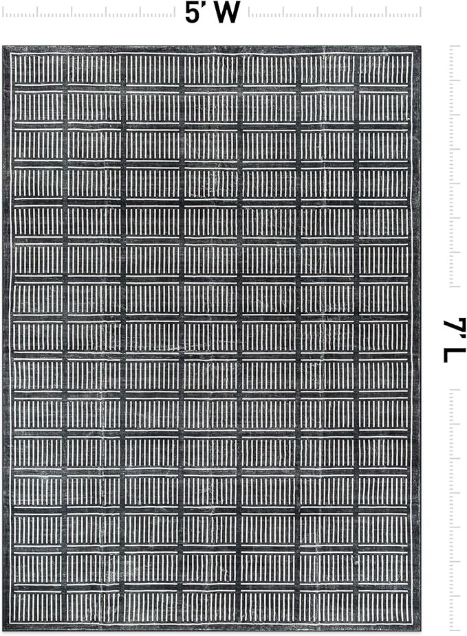 Rugshop Bohemian Stripe Lines Washable Non Slip Area Rug 5' x 7' Black
