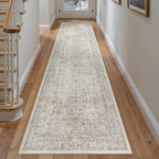 Taupe Runner Rug 3x10 Hallway Machine Washable Kitchen Vintage Distressed Non Slip Long Carpet Indoor Retro Floral Bedroom Accent Throw Rug for Bathroom Office Laundry Dining Living Room