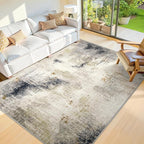 5x7 Washable Area Rugs - Modern Abstract Rugs for Living Room Non-Slip Low Pile Soft Machine Washable Carpet for Bedroom, Dining Room, Nursery, Home Office, Farmhouse (5'x7' Beige Tan)