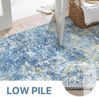 Bavni 8x10 Area Rugs Machine Washable Rug for Living Room, Modern Printed Rug Indoor Soft Area Rug for Bedroom Dining Room, Ultra-Thin Low Pile Carpet with Non Slip Rubber Backing, Denim Blue