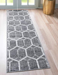 Rugs.com Lattice Trellis Collection Rug – 10 Ft Runner Gray Low-Pile Rug Perfect for Hallways, Entryways