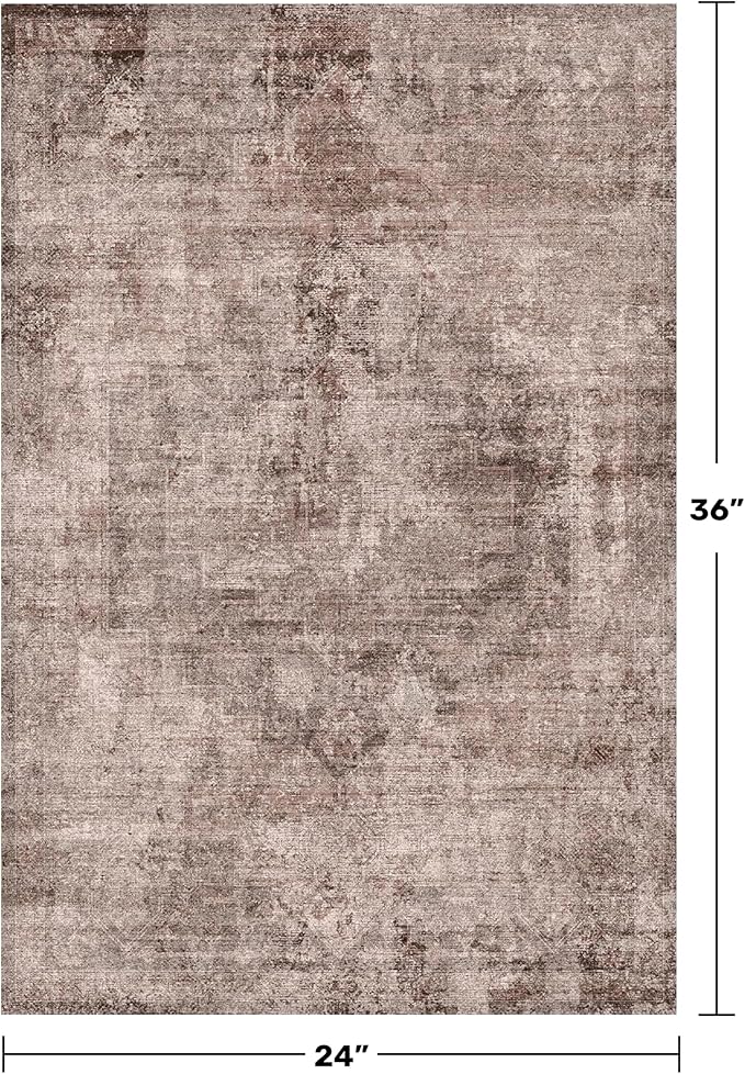 2x3 Small Rugs for Entryway, Rustic Brown Washable Non Slip Throw Rugs for Kitchen, Bathroom, Farmhouse Medallion Abstract Indoor Décor, Stain Resistant Carpet