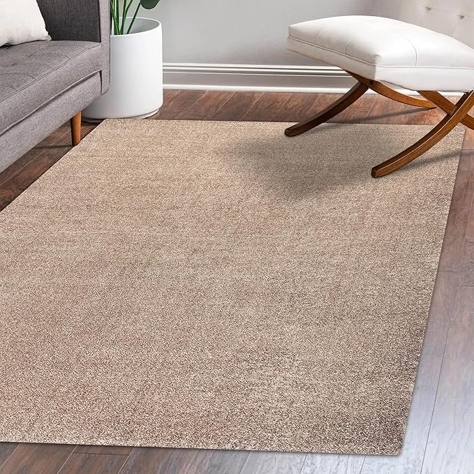 Eyely UES100G-6 Supersoft Haze Solid Low-Pile Indoor Area Rug, Coastal, Bohemian, Minimalist, Classic, Casual for Bedroom,Kitchen,Living Room,Non Shedding,Easy-Washing, Beige, 6 X 9