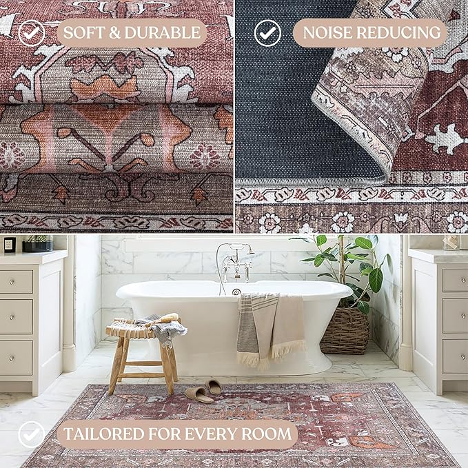 Distressed Modern Rug, Terracotta Vintage Inspired Medallion Geometric Large Area Rugs for Living Room Bedroom Bathroom Kitchen Home (857RB, 2' x 3')