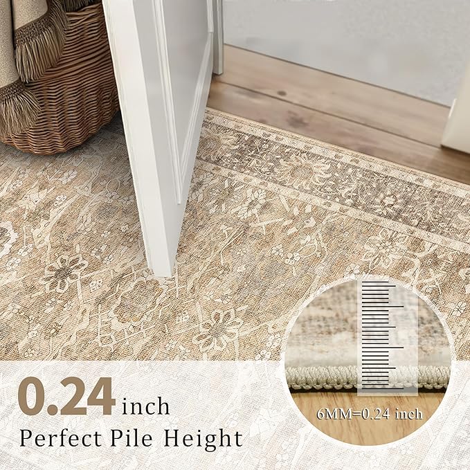 2x3 Entryway Rug Beige Washable Vintage Rugs for Entryway Kitchen Low Pile Non-Slip Door Mat Traditional Distressed Small Throw Area Rugs for Kitchen Entrance Bathroom Beige
