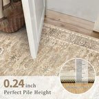 2x6 Beige Vintage Washable Runner Rugs for Hallway Kitchen Boho Hallway Rug Low Pile Non-Slip Retro Distressed Accent Throw Rug for Entryway Bathroom Bedroom Beige
