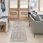 Nourison Home Astra Machine Washable Traditional Denim Multi 2'2" x 8' Area Rug, Easy Cleaning, Non Shedding, Bed Room, Living Room, Dining Room, Kitchen (2x8)