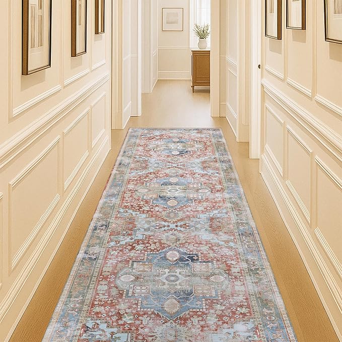 Washable Area Rug. Modern Farmhouse. Vintage. Turkish. Bohemian. Distressed. Oriental. Traditional. Rugs for Living Room. Dining. Bedroom. Office. Entryway. Foyer. (858RM, 2'5 x 9'8)
