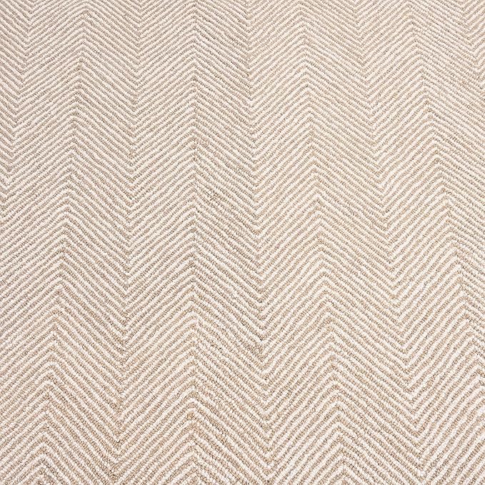 Modern Herringbone Chevron Collection Handcrafted Wool Area Rug - Durable, Zigzag Pattern, for High Traffic, Contemporary Design for Living Room, Bedroom, Dining Room Decor (Sand Beige, 6' round)