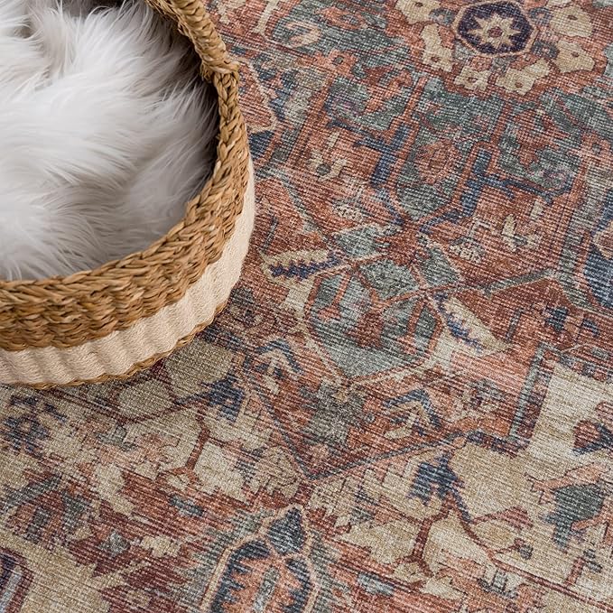 Bloom Rugs Washable Non-Slip 10x14 Rug - Beige/Terracotta Traditional Oriental Area Rug for Living Room, Bedroom, Dining Room, and Kitchen - Exact Size: 10' x 14'