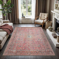 GLN Rugs Traditional Collection - Machine Washable Area Rug, Traditional Washable, Non Slip, Low Pile Chenille Rug, Living Room, Bedroom, Kitchen Rug (4' x 6' Pink/Cream)