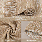 Collive Boho 18 ft Long Runner Rug for Hallway, Washable Kitchen Runner, Cotton Hand-Woven Farmhouse Neutral Carpet Runners, Tan/Cream Low Pile Entryway Floor Runners for Bedroom