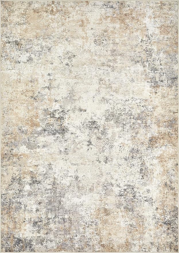 12x15 Area Rug Living Room Rugs - Washable Neutral Modern Abstract Soft Thin Large Rug Indoor Floor No Slip Rug Carpet for Bedroom Under Dining Table Home Office Decor - Golden Grey