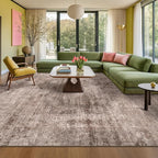 Brown Living Room Rug 9x12 - Retro Large Rug for Dining Room, Fireplace, Bedroom, Washable Non Slip Low Pile Abstract Warm Brown and Terracotta
