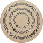 DEXI Round Jute Rug Natural Fiber 6x6, Braided Woven Area Rugs No Shed, Large Soft Neutral Rustic Carpet Mat for Indoor Outdoor Patio Dining Living Room Bedroom Farmhouse, 6ft, Beige/Black