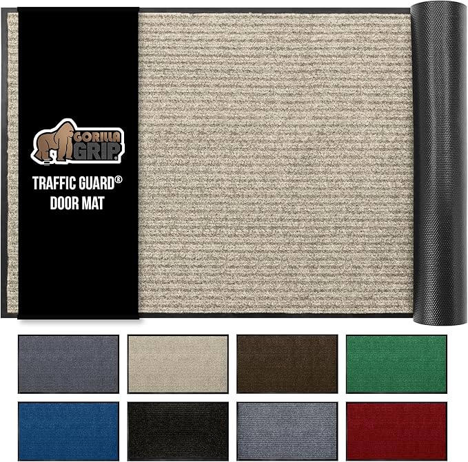 GORILLA GRIP Waterproof Traffic Guard Door Mat, 35x23, Heavy Duty Entryway Mats, Strong Rubber Back Commercial Utility Rugs for Office Hallway, Garage Floor and Home, Low Profile Carpet Runner, Beige