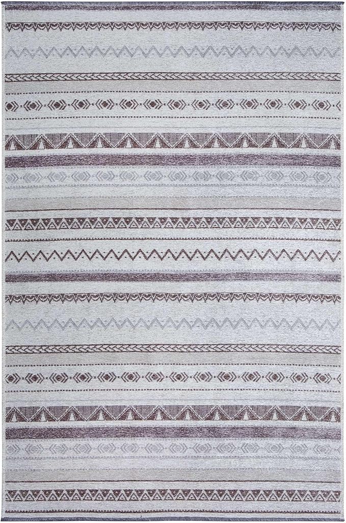 Alfa Rich 7x10 Gray Off White Washable Area Rugs for Living Room Bedroom Kitchen Decor Cotton Rug