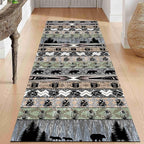 Bear Rug for Runner Rug, 2x6ft, Rustic Black Bear Wood Saw Compass Pine Oil Lamp Pattern Long Runner Rug, Camping Theme Multi-Color Stitching Non-Slip Floor Carpet, Cabin Style Home Decoration