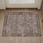 HUGEAR 2x3 Small Rug Machine Washable Area Rug Tradition Brown Entryway Rugs Entrance Door Mat Indoor Accent Rugs Floral Low Pile Carpet Distressed Throw Rug Kitchen Bedroom Office Non Slip