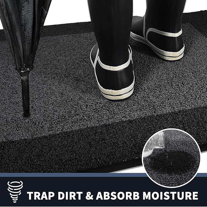 PURRUGS Dirt Trapper Door Mat 32" x 48", Non-Slip/Skid Machine Washable Entryway Rug, Shoes Scraper, Throw Rug, Super Absorbent Area Rug for Muddy Wet Shoes and Paws, Bluish Grey & Charcoal