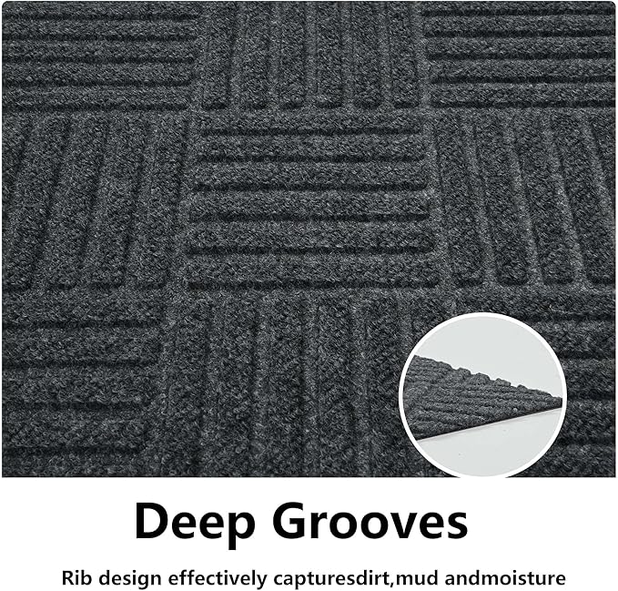 jxgzyy Commercial Hallway Runner Rugs 3'11" x 9'10", Non-Slip Indoor Outdoor Doormat, Heavy Duty Floor Mat for Entrance, Porch, Patio, Garage, High Traffic Area, Dark Grey