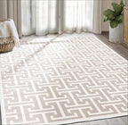 Abani Contemporary 3D Beige & White Modern Greek Key Pattern Area Rug - Geometric Meander 7'9" x 10'2" Arto Collection Neutral Rug Rugs
