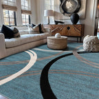 Rugshop Modern Wavy Circles Design Area Rug, Non-Shedding Carpet for Living Room, Bedroom, or Dining Room, Blue, 7'10" x 10'2"