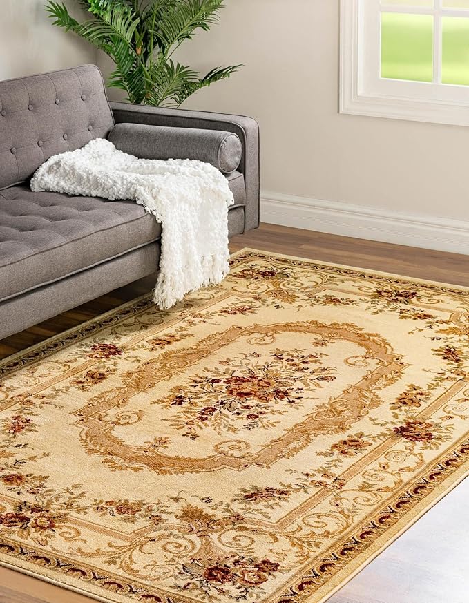 Rugs.com Chateau Collection Rug – 7' x 10' Cream Medium Rug Perfect for Bedrooms, Dining Rooms, Living Rooms