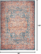 GLN Rugs Traditional Collection - Machine Washable Area Rug, Traditional Washable, Non Slip, Low Pile Chenille Rug, Living Room, Bedroom, Kitchen Rug (8' x 10' Terra/Green)