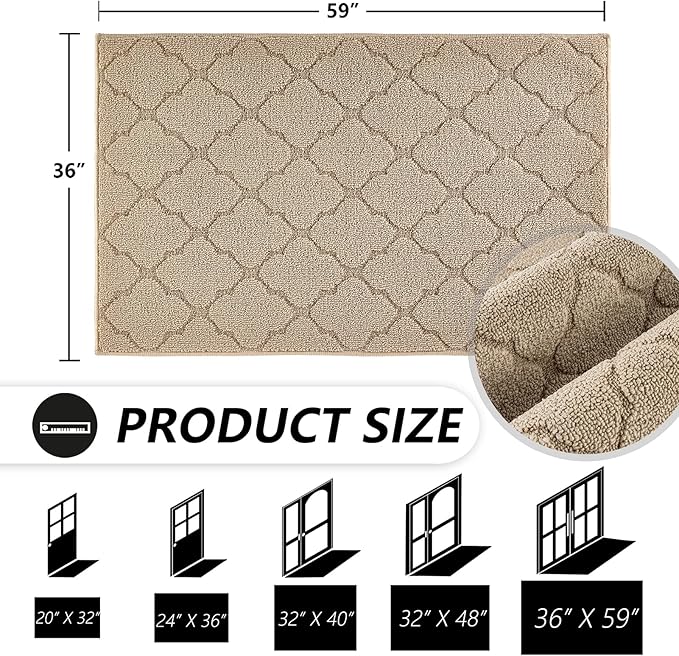 Timo Indoor Doormat, Front Door Mat 36"x59" Absorbent Rubber Backing Non Slip Door Mats, Machine Washable Resist Dirt Low Profile Rugs for Entryway, Front Door Rugs Indoor for Muddy Wet Shoes, Beige