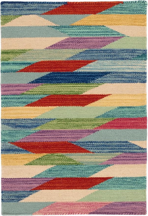Dash and Albert Hotline Wool Area Rug - 2' x 3' Multicolor Geometric Multi Handwoven Accent Rug - Durable, Low Pile - Premium Luxury Hotel Quality Soft Breathable Hypoallergenic Machine Washable