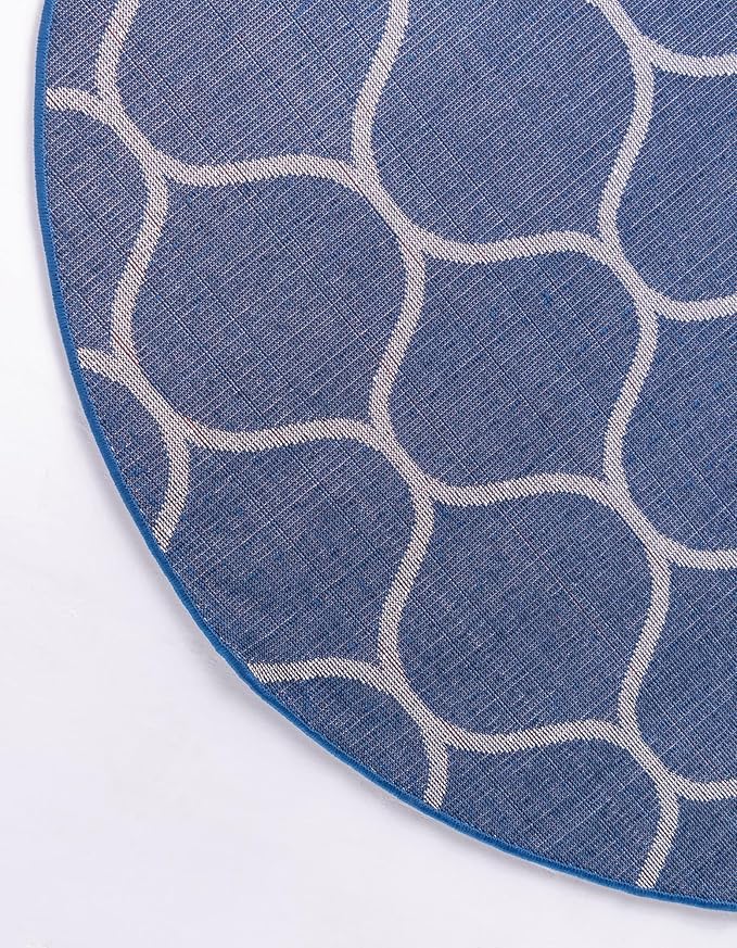 Rugs.com Lattice Frieze Collection Rug – 5' Round Navy Blue Medium Rug Perfect for Kitchens, Dining Rooms