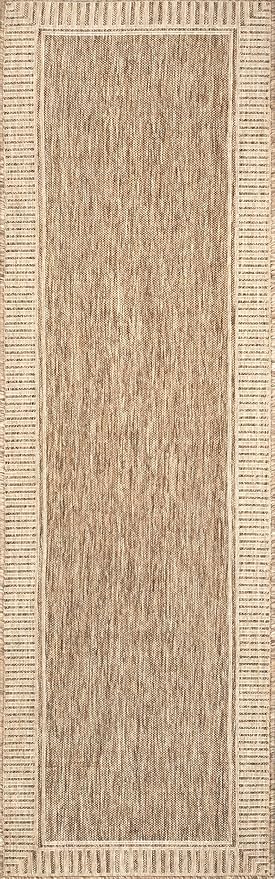 Nuloom Asha Light Brown/Ivory, 2' x 6', Casual, Striped Border, Soft and Cozy, High Traffic, Stain Resistant, Easy Clean, Durable Runner for Indoor/Outdoor Patio, Deck, Porch, Garden, Courtyard