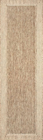 Nuloom Asha Light Brown/Ivory, 2' x 10', Casual, Striped Border, Soft and Cozy, High Traffic, Stain Resistant, Easy Clean, Durable Runner for Indoor/Outdoor Patio, Deck, Porch, Garden, Courtyard