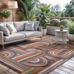 CAMILSON Indoor Outdoor Rug, Orange 5x7 Geometric Arch Striped Area Rugs for Patio and Home Areas, Easy-Cleaning Non-Shedding Living Room, Garden and Deck Washable Outside Carpet (5 x 7)