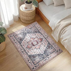 PURRUGS Vintage Farmhouse Boho Throw Rug 2x3 ft, Non-Slip Machine Washable Rug, Accent Oriental Area Rug for Entryway, Kitchen, Bedroom, Living Room and Dining Room, Coral Red/Marine Blue