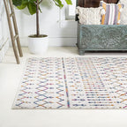 JONATHAN Y Boho Vintage Diamond Cream/Multi Indoor Area Rug 4X6 ft, Moroccan Hype for Living Room, Bedroom, Kitchen, Office, Easy-Cleaning, High Traffic, Pet-Friendly, Non-Shedding (MOH101H-4)
