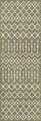 Unique Loom Outdoor Trellis Collection Area Rug - Tribal Trellis (2' x 8' Runner, Green/ Natural)