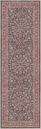 Well Woven Asha Rome Navy Blue Red 2'3" x 7'3" Runner Rug - Oriental Floral Pattern, Easy Clean, Floor-Friendly Backing - for Hallway, Entryway, and Kitchen