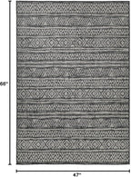 FH Home Flat Woven Outdoor Rug - Waterproof, Easy to Clean, Stain resistant - Premium Polypropylene Yarn - Striped Boho - Patio,Deck,Porch,Balcony, Laundry Room - Amman - Charcoal - 3ft 11in x 5ft 6in
