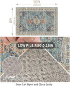 Enkor Area Soft Rugs 8x10 Washable Non Slip Boho Floor Rugs for Living Room Bedroom, Vintage Style Farmhouse Mat for Kitchen Entryway Green & Blue