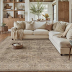 8x10 Rust Brown Washable Area Rug for Living Room Bedroom Neutral Soft Non Slip Rug Low Pile Vintage Distressed Carpet for Dining Room Nursery Office
