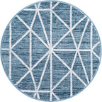 Rugs.com Lattice Trellis Collection Rug – 3 Ft Round Blue Low-Pile Rug Perfect for Kitchens, Dining Rooms