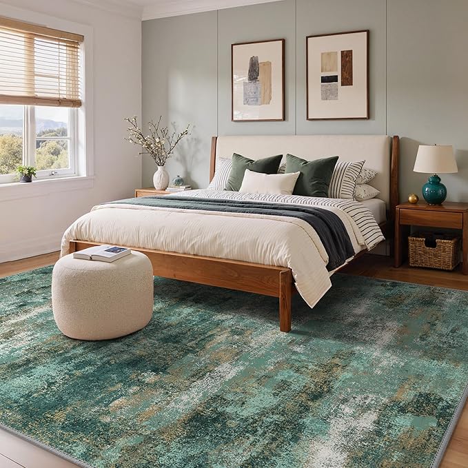 GENIMO Abstract Area Rug 6x9, Washable Large Modern Rug Non Slip, Low Pile Lightweight Soft Carpet for Living Room, Bedroom, Dining Room, Turquoise
