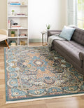 Unique Loom Narenj Collection Classic Traditional Medallion Textured Design Area Rug, 5 x 8 ft, Blue/Tan