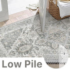 8x10 Area Rug Machine Washable Boho Rug for Living Room,Ultra-Thin Low Pile Carpet,Lightweight Indoor Printed Rug,Non Slip Floral Area Rug for Bedroom, Dining Room, Home Office,Grey Cyan