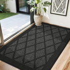 COSY HOMEER Non-Slip Door Mat 32"x48", Entryway Rugs Low Profile Absorbent Dirt Trapper Doormat for Front Entrance, Washable Polypropylene Entry Mat (Black)