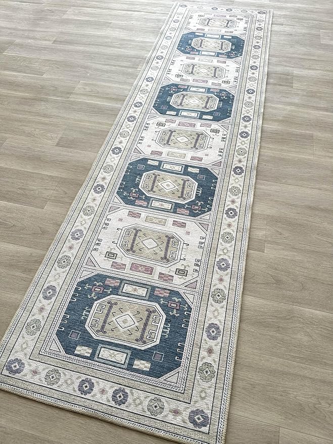 Fame Living Faded Oushak Rug, Turkish Vintage Floral Pastel Large Oversized Area Rugs for Living Room Dining Bedroom Kitchen Bathroom Nursery (848CrNv, 9' x 12')