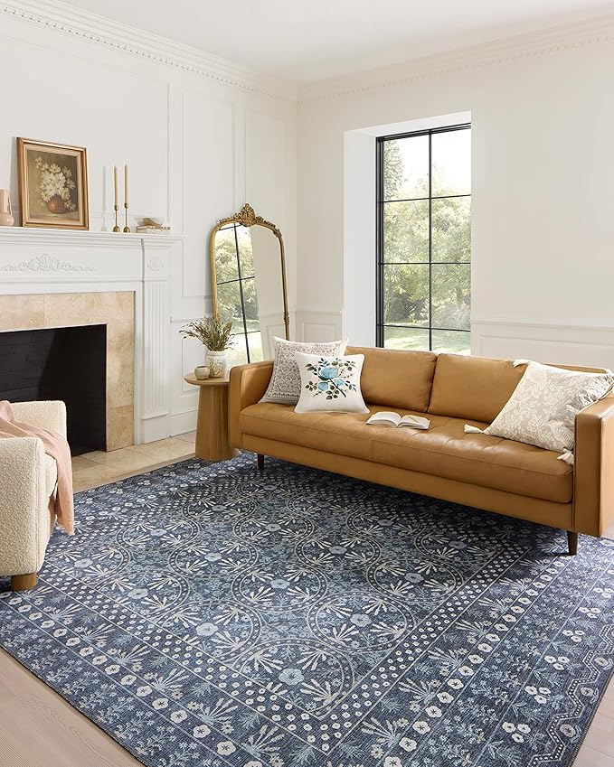 Loloi Rifle Paper Co. Maison Collection MAO-03 Rosette Blue 7'-6" x 9'-6", .19" Pile Height, Area Rug